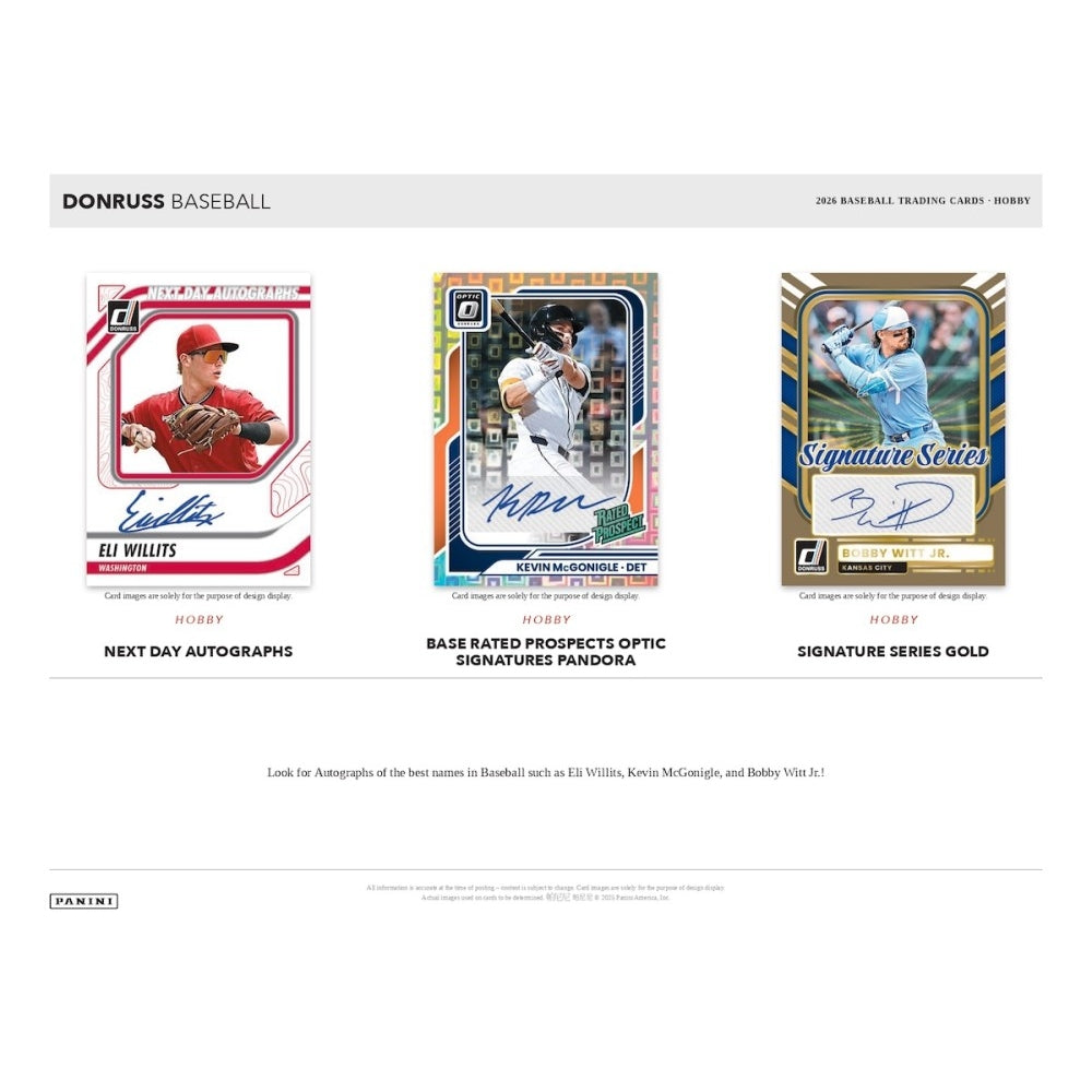 Three baseball trading cards from Donruss on a white background