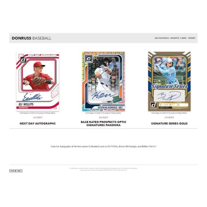 Three baseball trading cards from Donruss on a white background