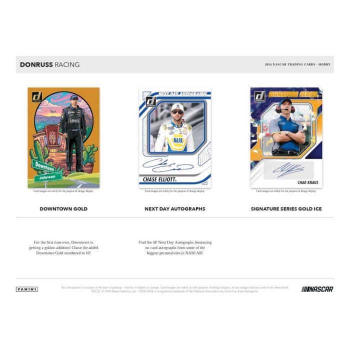 Three Donruss Racing trading cards displayed on a white background