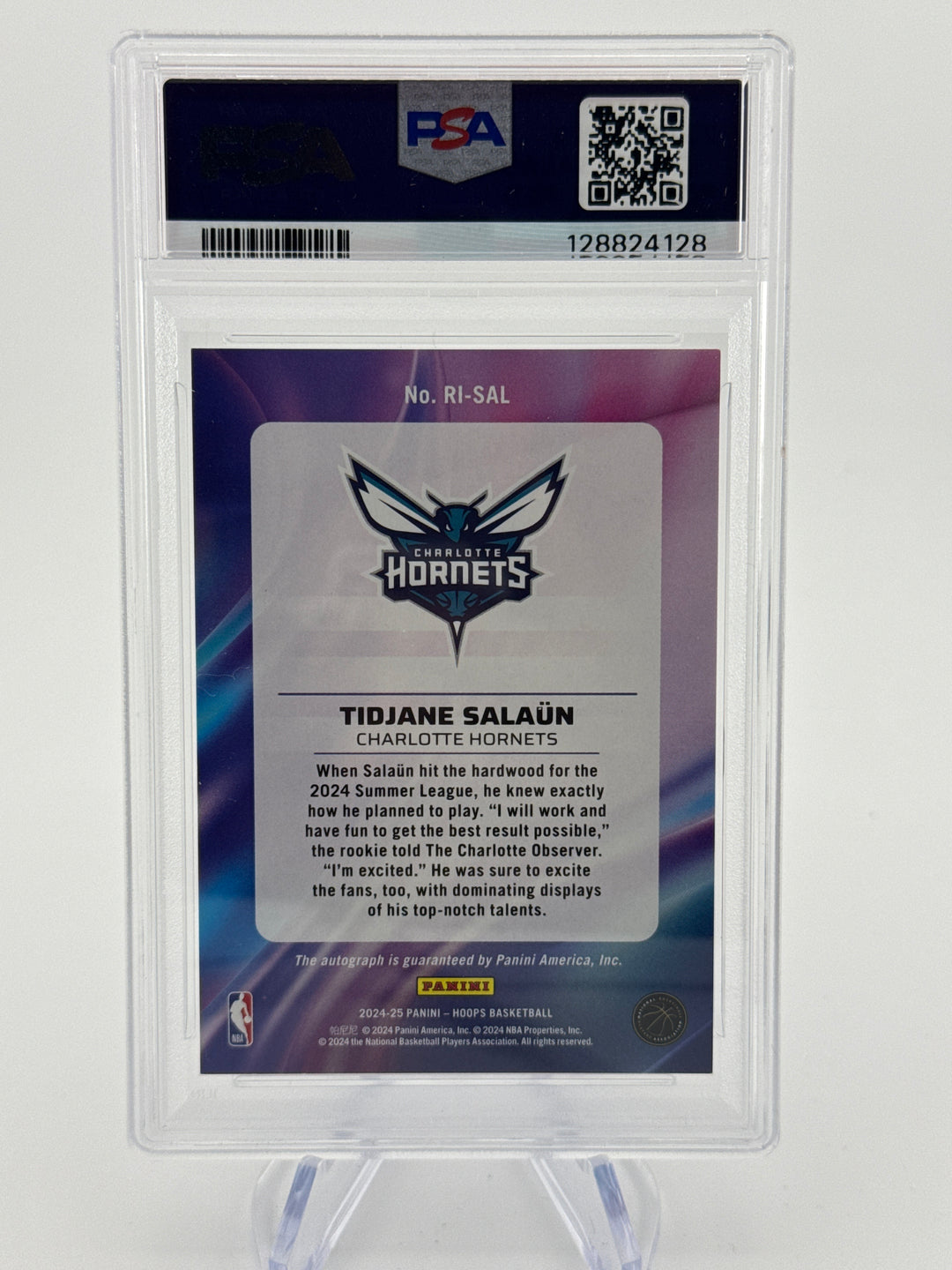 Tidjane Salaun 2024 Panini NBA Hoops Rookie Ink Red Auto, 07/25, PSA 9 Mint