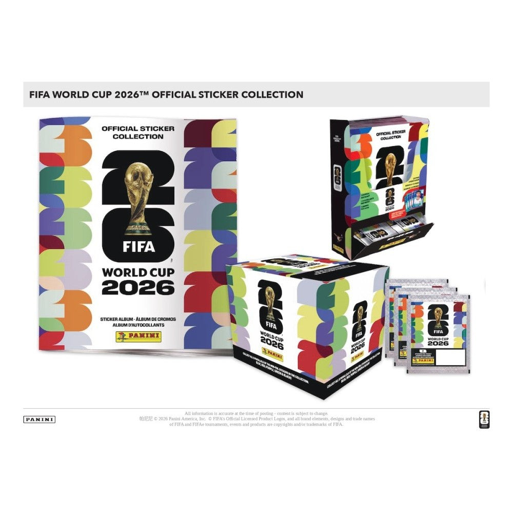 FIFA World Cup 2026 official sticker collection packaging on a white background