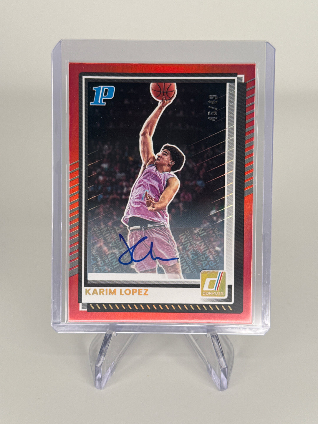 Karim Lopez 2026 Panini Donruss 1st Prospect Red Auto, 45/49
