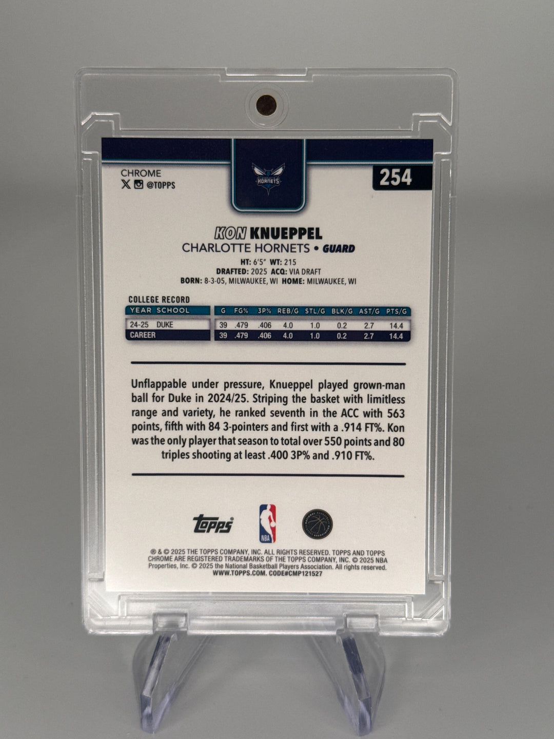 Kon Knueppel 2025 Topps Chrome Basketball Red/White/Blue Refractor Rookie