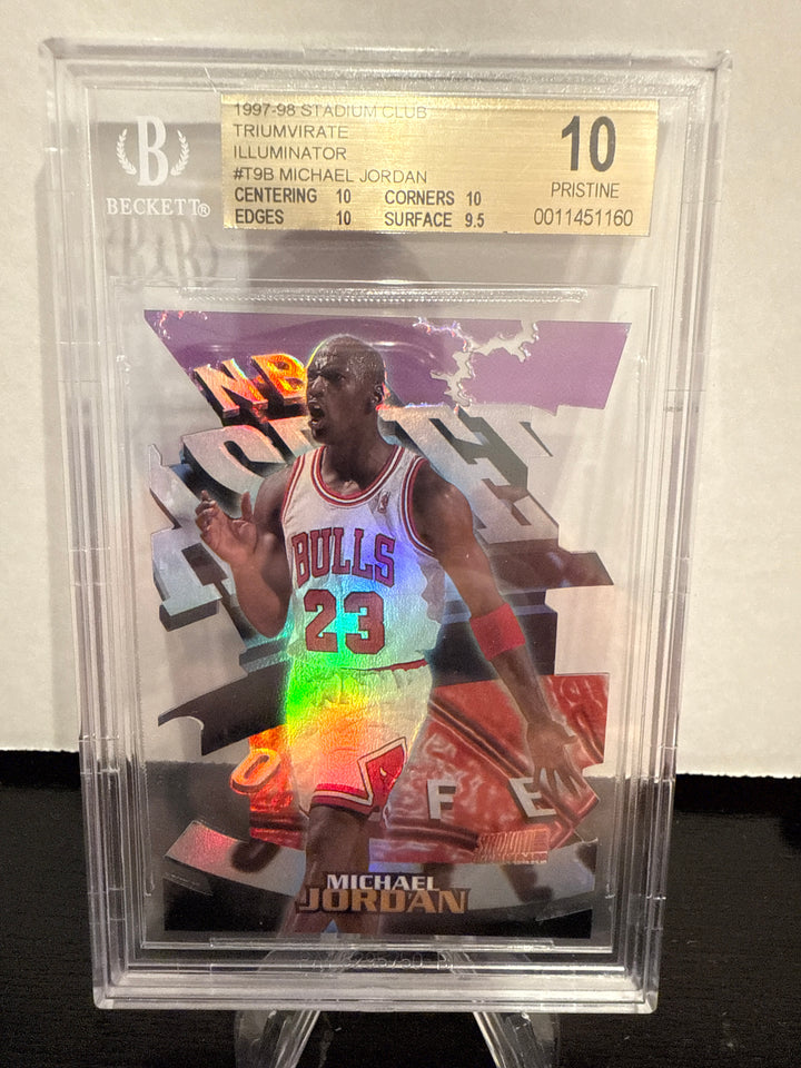 Michael Jordan 1997 Stadium Club Triumvirate Illuminator, BGS 10 Pristine