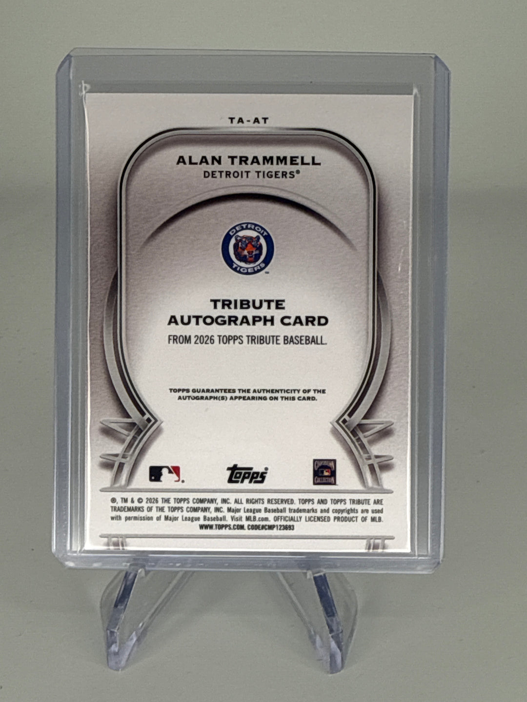 Alan Trammell 2026 Topps Tribute Gold Auto, 07/50