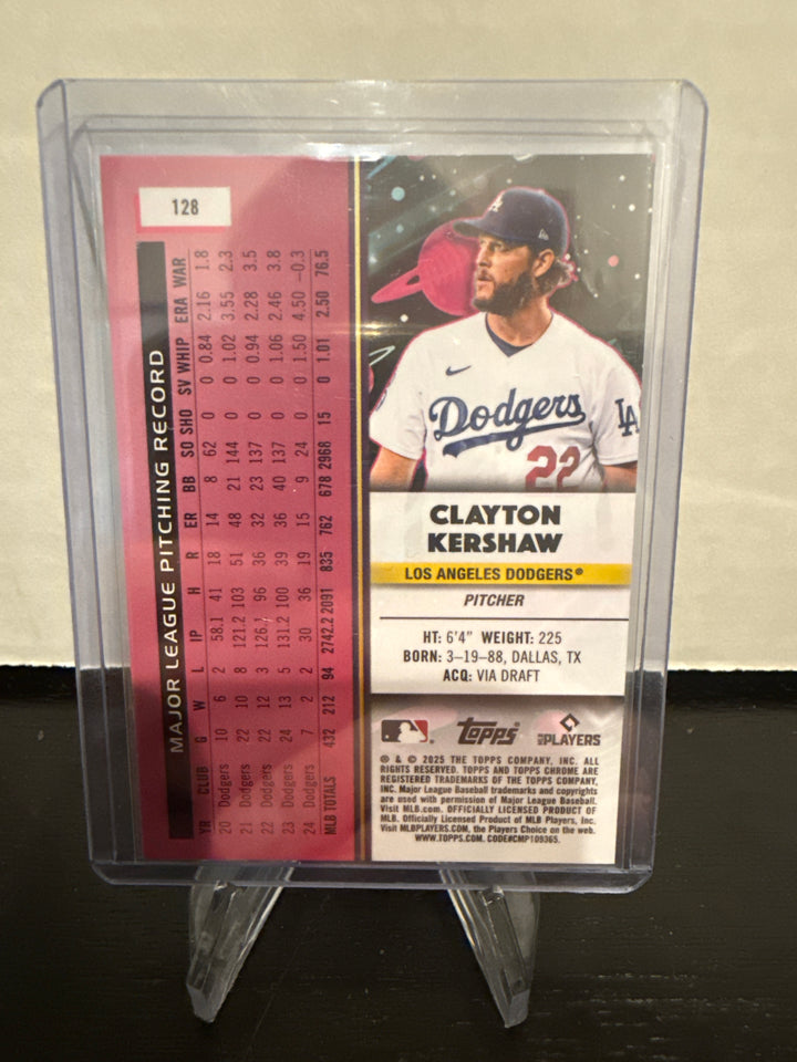 Clayton Kershaw 2025 Topps Chrome Cosmic Blue Seismic Refractor, 97/99
