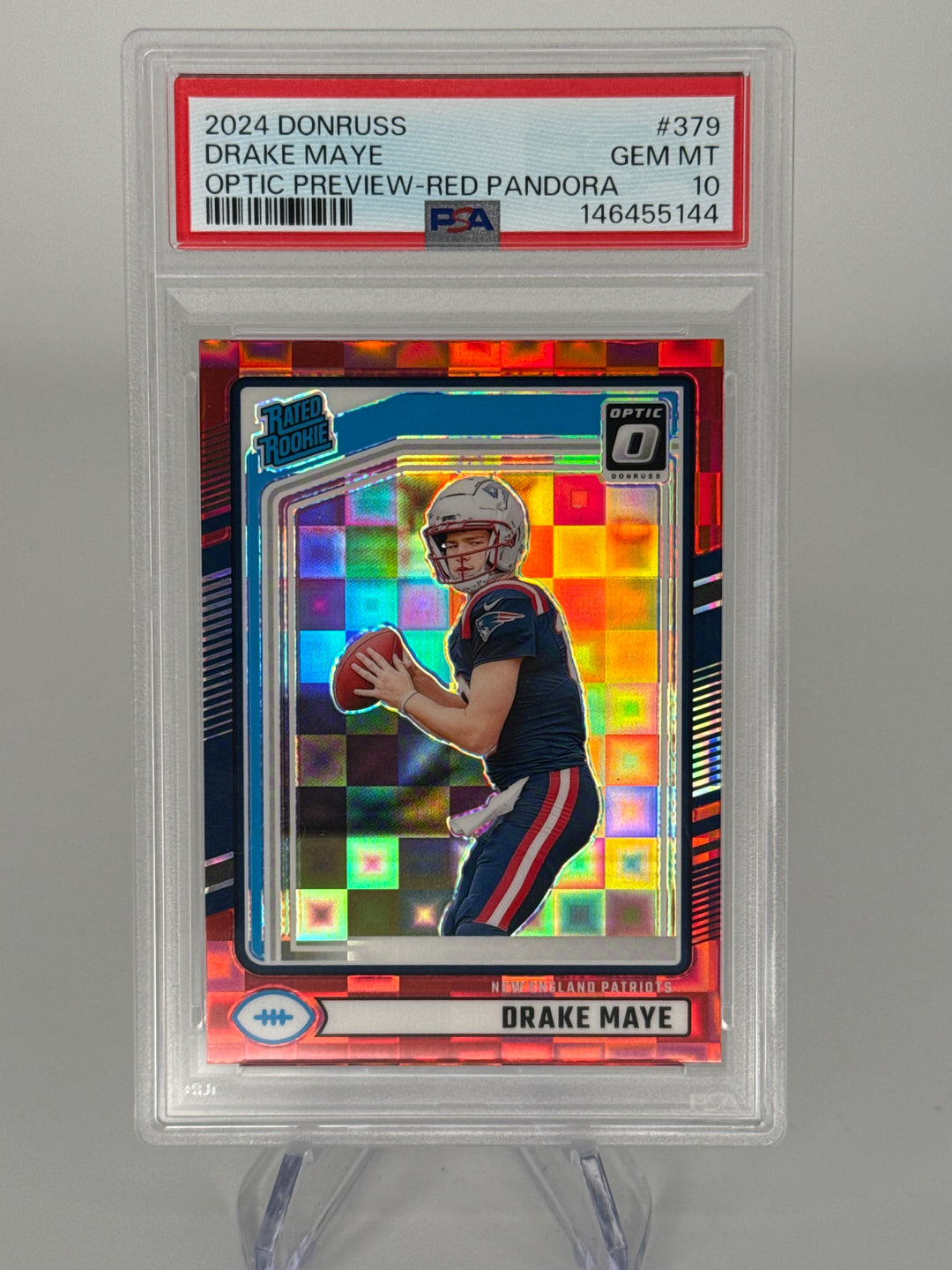 Drake Maye 2024 Panini Donruss Optic Preview Red Pandora Rookie, PSA 10 Gem Mint
