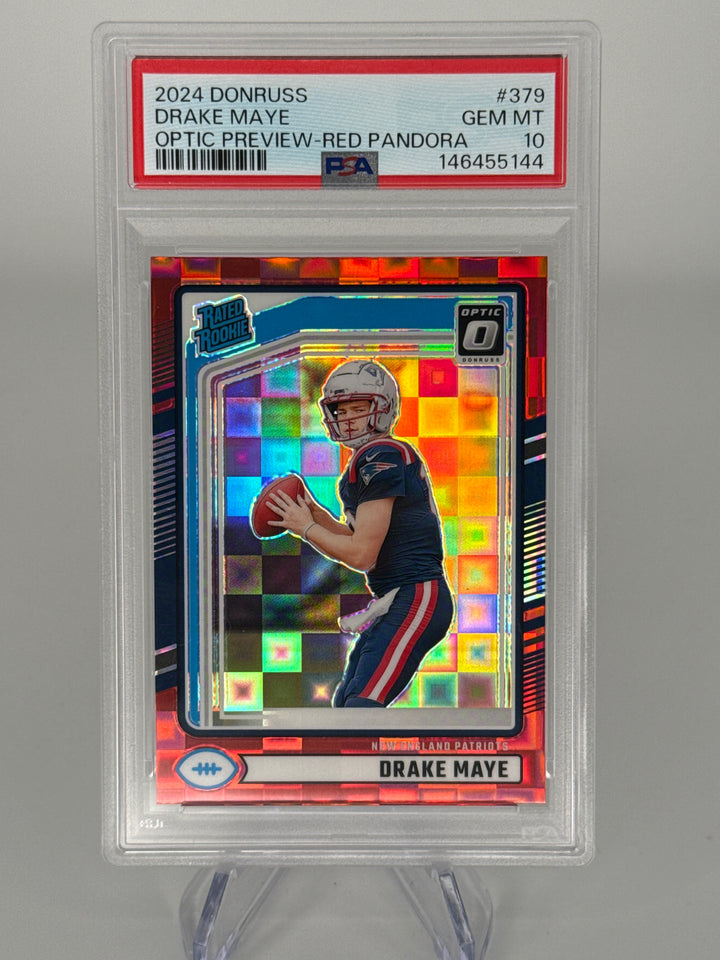 Drake Maye 2024 Panini Donruss Optic Preview Red Pandora Rookie, PSA 10 Gem Mint