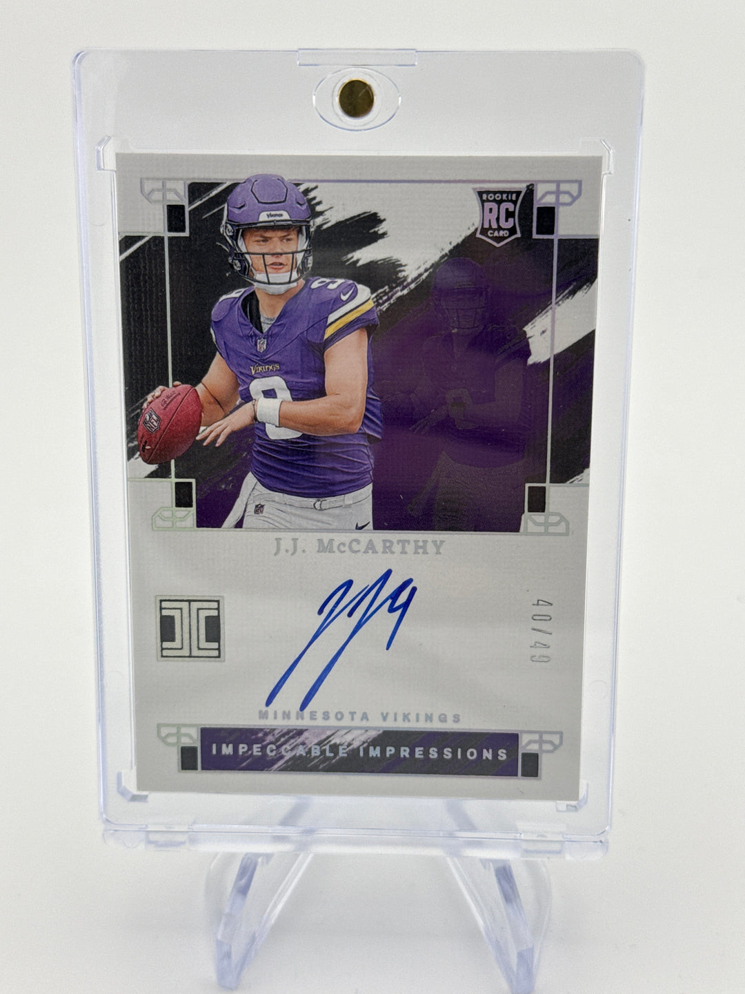 JJ McCarthy 2024 Panini Impeccable Impressions Rookie Auto, 40/49