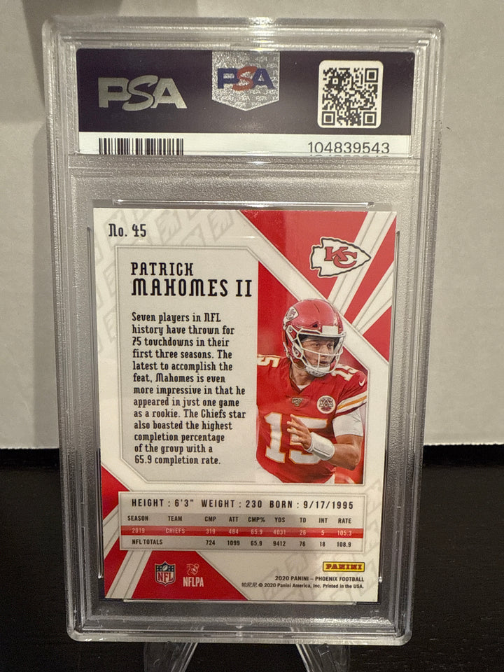 Patrick Mahomes 2020 Panini Phoenix Fire Burst, PSA 10 Gem Mint