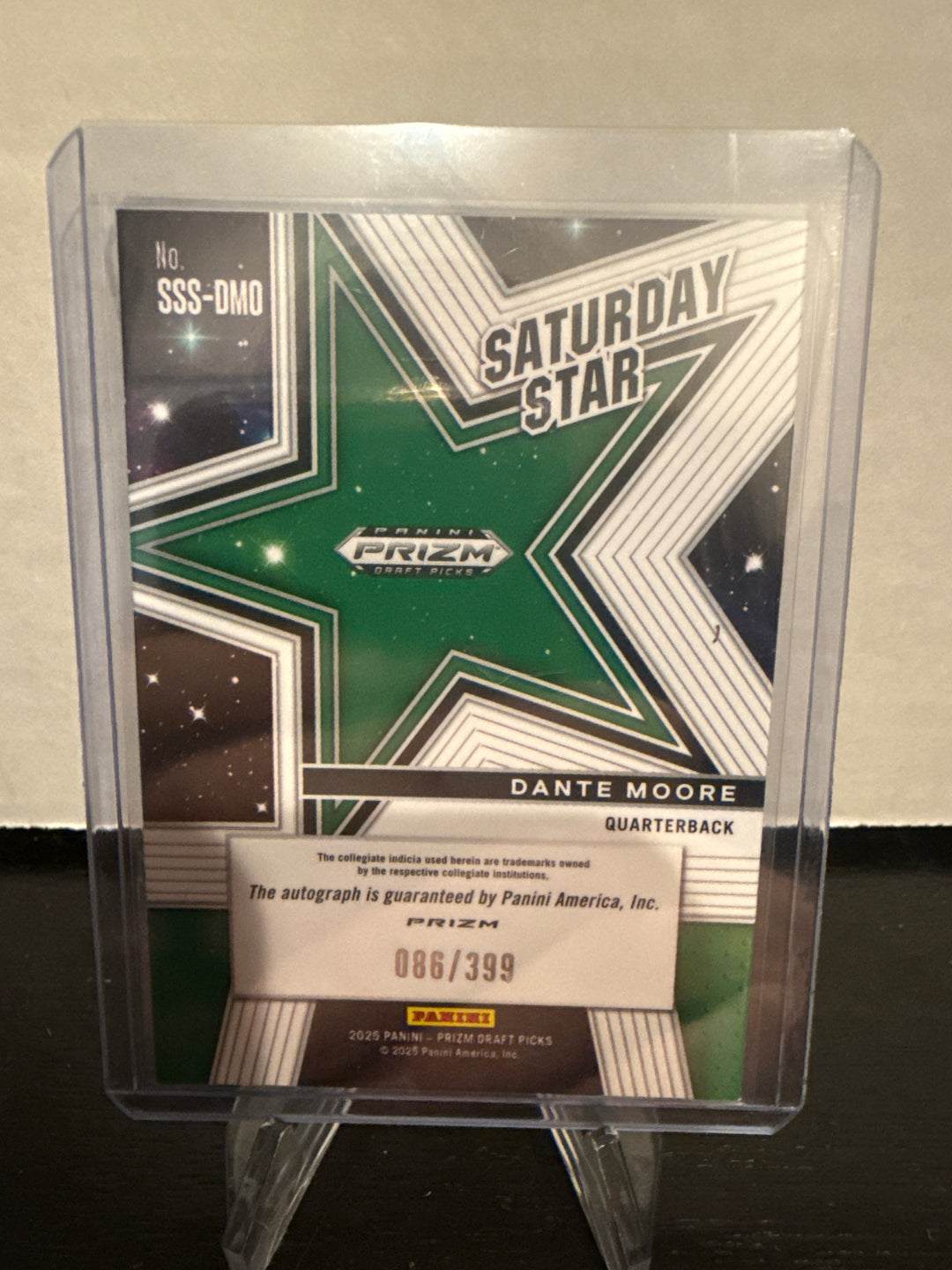 Dante Moore 2025 Panini Prizm Draft Picks Saturday Star Prospect Auto Red, 086/399