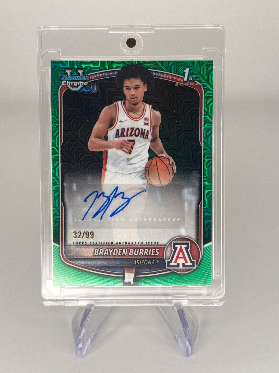 Brayden Burries 2025 Bowman Chrome University Green Mega Box 1st Auto, 32/99