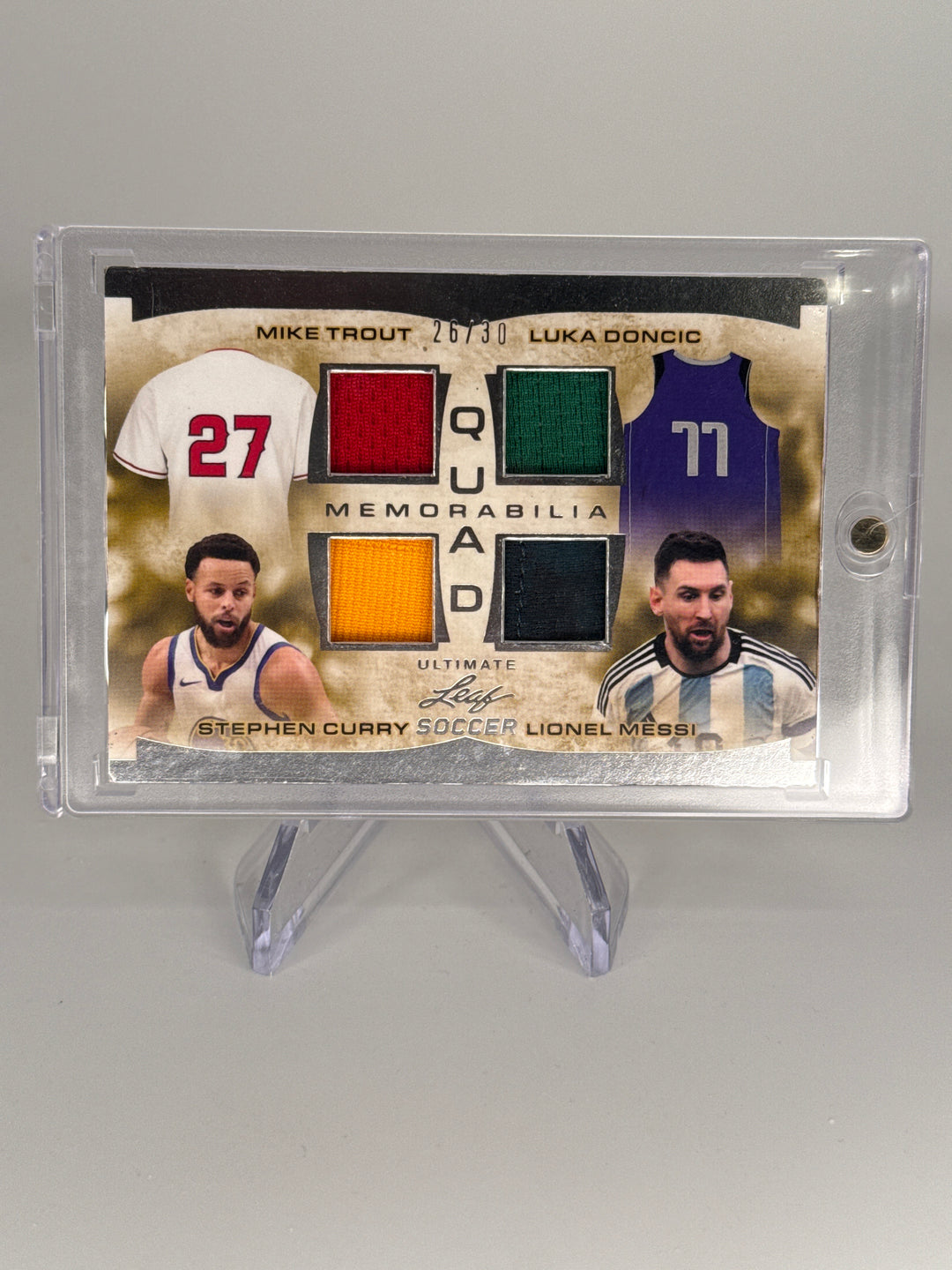 2023 Leaf Ultimate Mike Trout/Luka Doncic/Lionel Messi/Stephen Curry Quad Memorabilia, 26/30