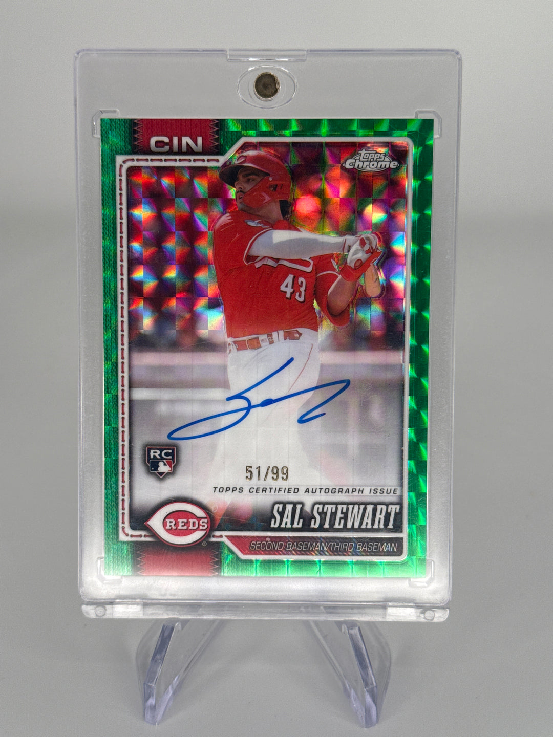 Sal Stewart 2026 Topps Chrome Green Geometric Refractor Rookie Auto, 51/99