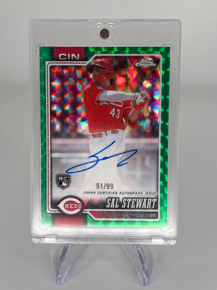 Sal Stewart 2026 Topps Chrome Green Geometric Refractor Rookie Auto, 51/99