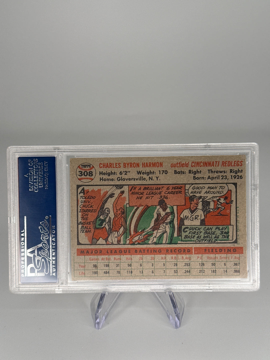 Chuck Harmon 1956 Topps, PSA 4