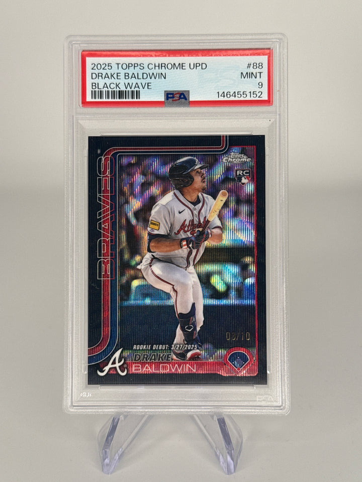 Drake Baldwin 2025 Topps Chrome Update Black Wave Rookie, 08/10, PSA 9 Mint