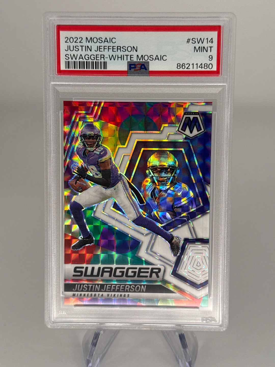 Justin Jefferson 2022 Panini Mosaic Swagger White Mosaic, 22/25, PSA 9 Mint