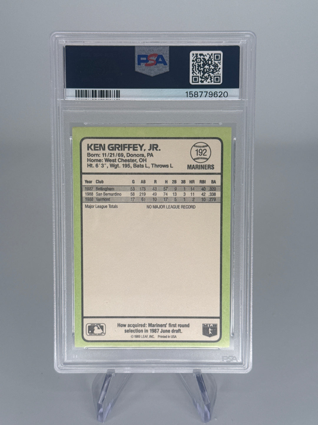 Ken Griffey Jr. 1989 Donruss Baseball's Best Rookie, PSA 9 Mint