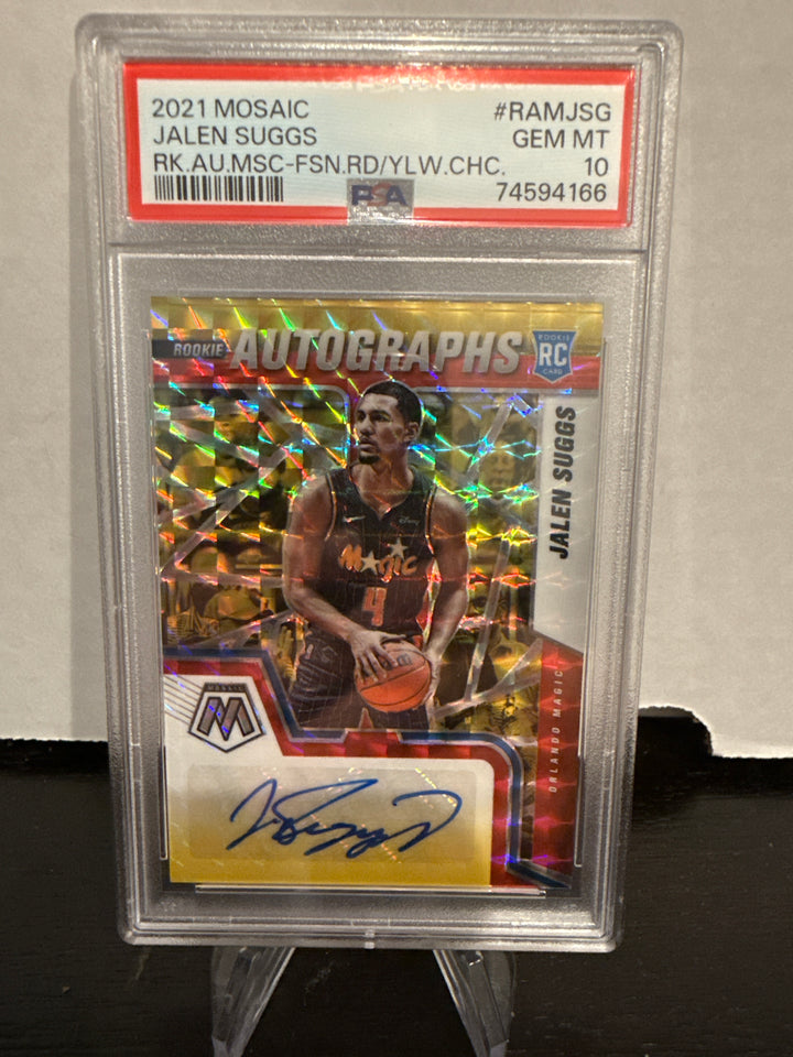 Jalen Suggs 2021 Panini Mosaic Red/Yellow Choice Rookie Auto, PSA 10 Gem Mint