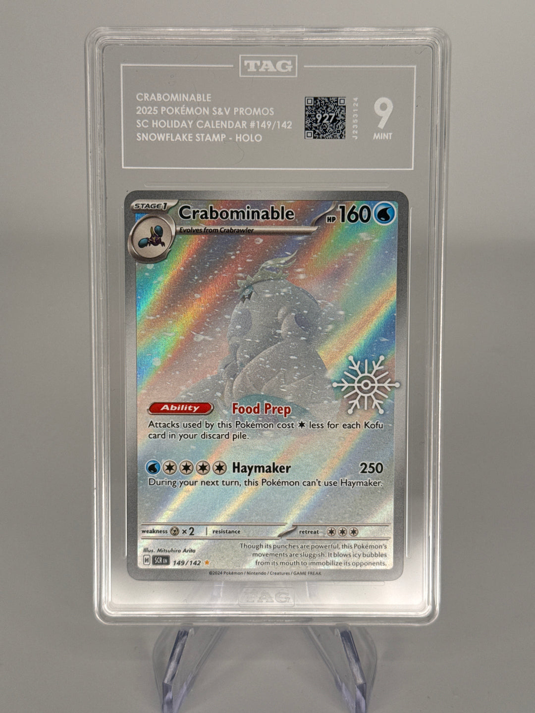 Pokemon TCG 2025 Crabominable Scarlet & Violet Holiday Calendar Snowflake Stamp Holo, 149/142, TAG 9 Mint