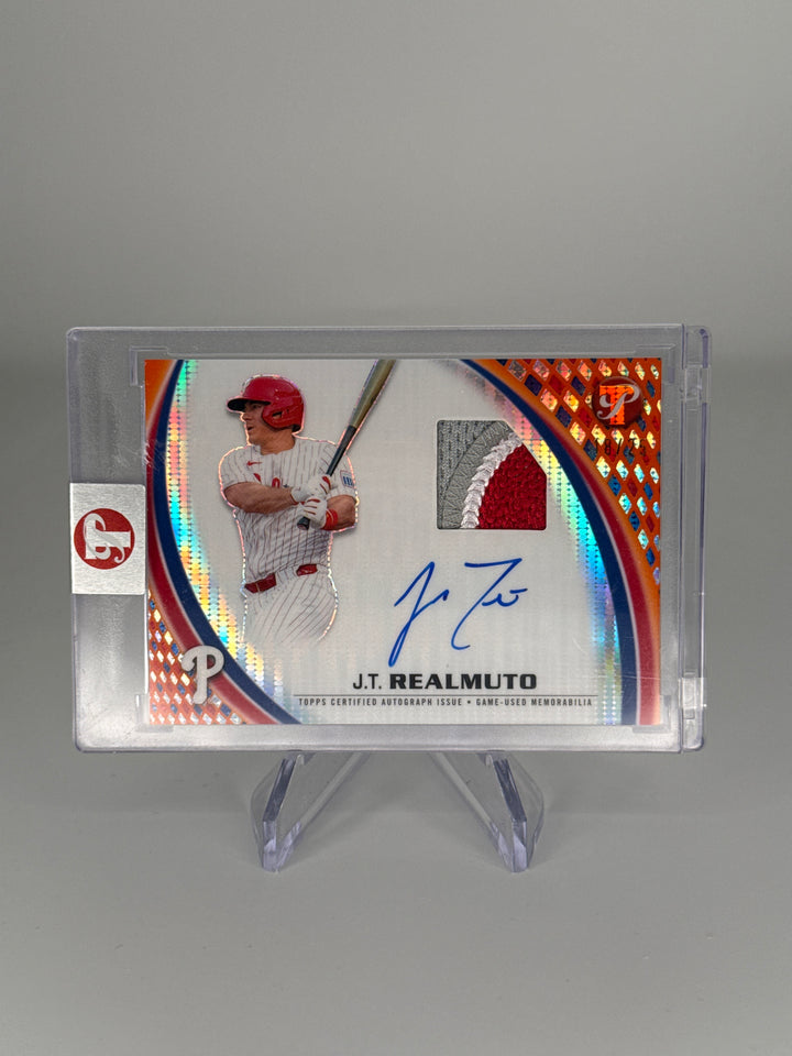 J.T. Realmuto 2026 Topps Pristine Pieces Auto Relic Orange Refractor, 18/25