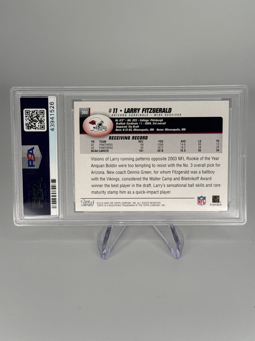 Larry Fitzgerald 2004 Topps Collection Rookie, PSA 10 Gem Mint
