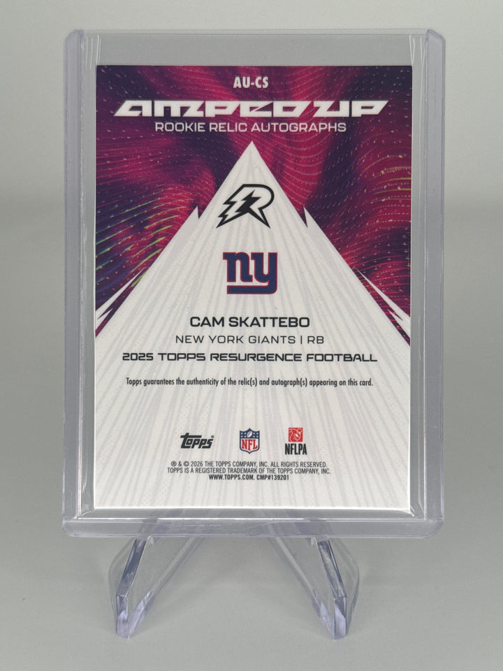 Cam Skattebo 2026 Topps Resurgence Amped Up Rookie Dual Relic Auto, 090/125
