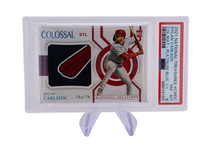 Dylan Carlson 2021 Panini National Treasures Rookie Patch 1/1, PSA 8 NM-MT