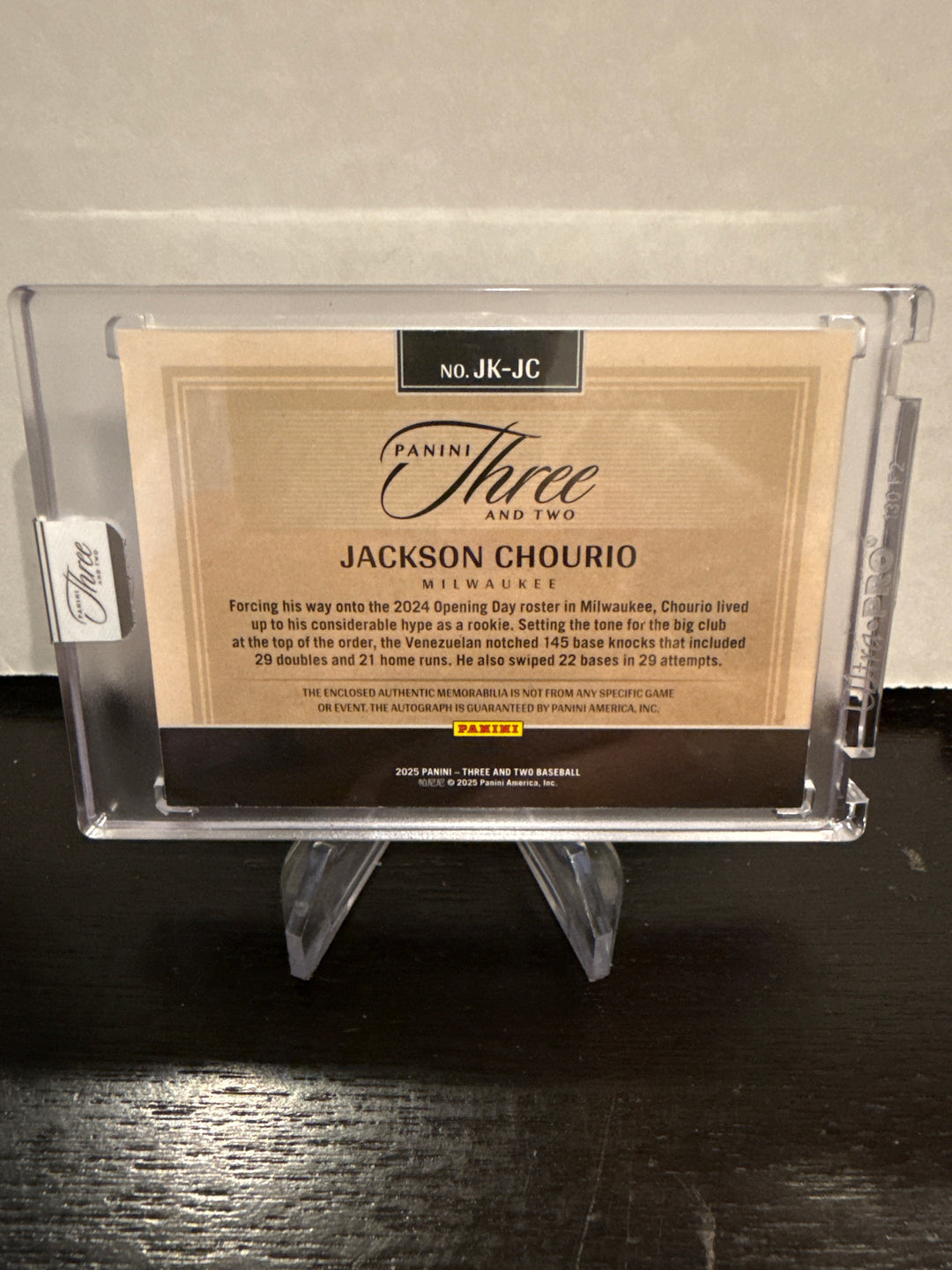 Jackson Chourio 2025 Panini Three & Two Patch Auto, 56/99