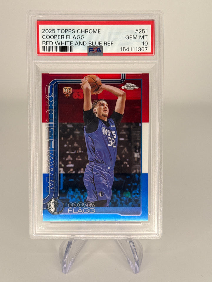 Cooper Flagg 2025 Topps Chrome Red/White/Blue Refractor Rookie, PSA 10 Gem Mint