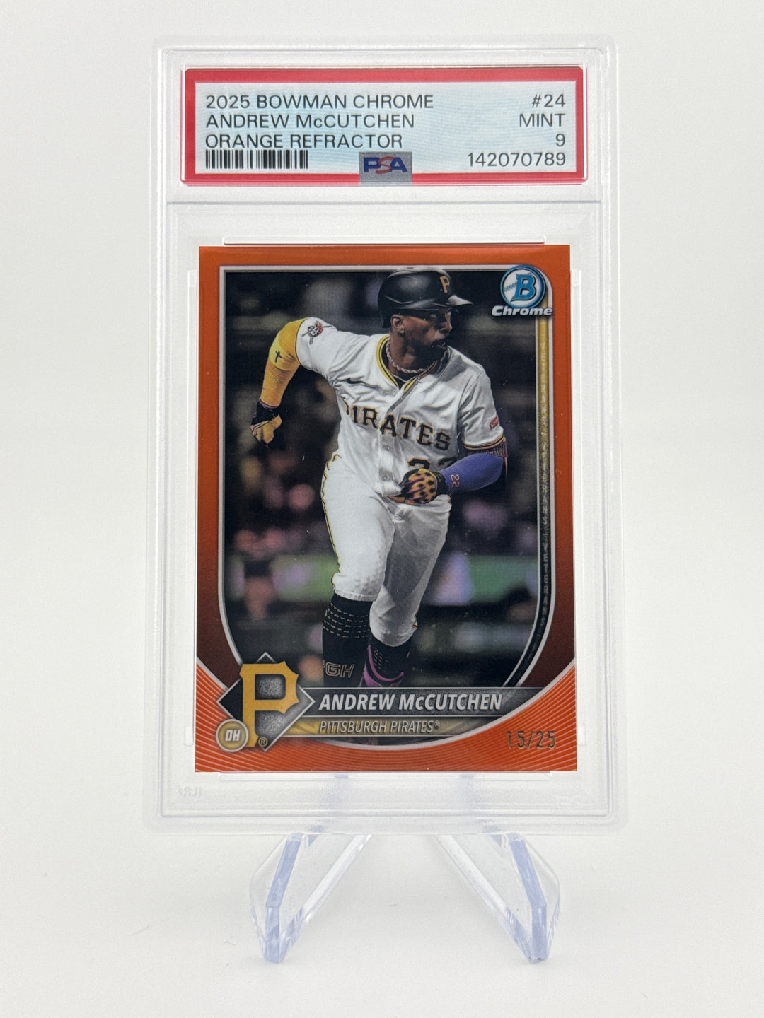 Andrew McCutchen 2025 Bowman Chrome Orange Refractor, 15/25, PSA 9 Mint