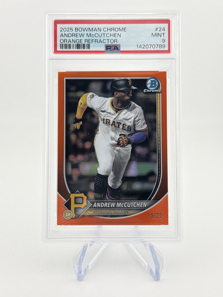 Andrew McCutchen 2025 Bowman Chrome Orange Refractor, 15/25, PSA 9 Mint