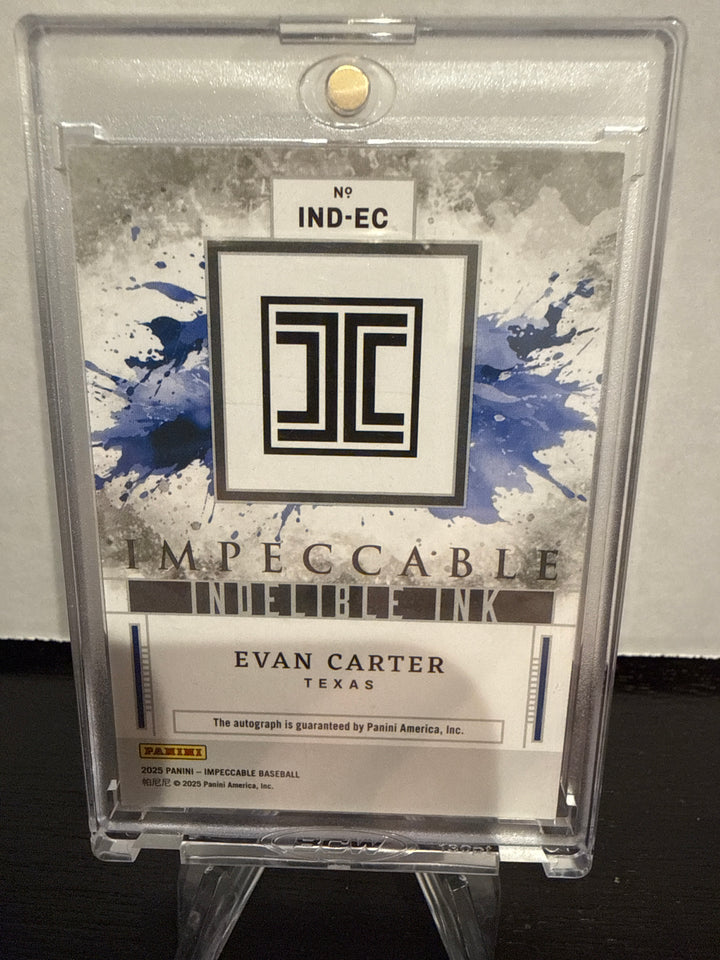 Evan Carter 2025 Panini Impeccable Indelible Ink Gold Auto, 09/10