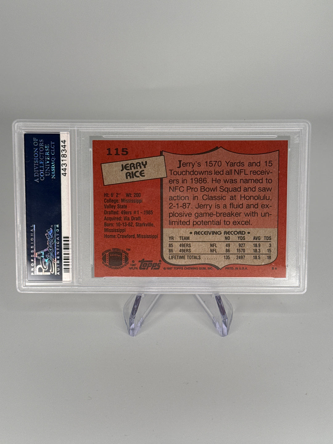 Jerry Rice 1987 Topps, PSA 10 Gem Mint