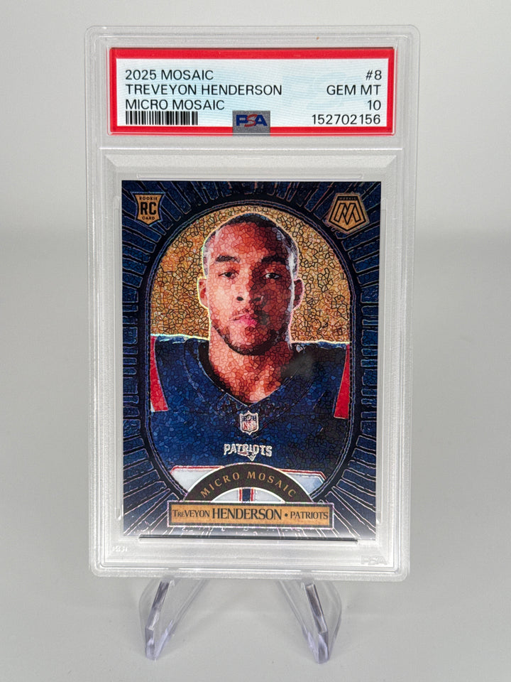 Treveyon Henderson 2025 Panini Mosaic Micro Mosaic SSP Case Hit Rookie, PSA 10 Gem Mint