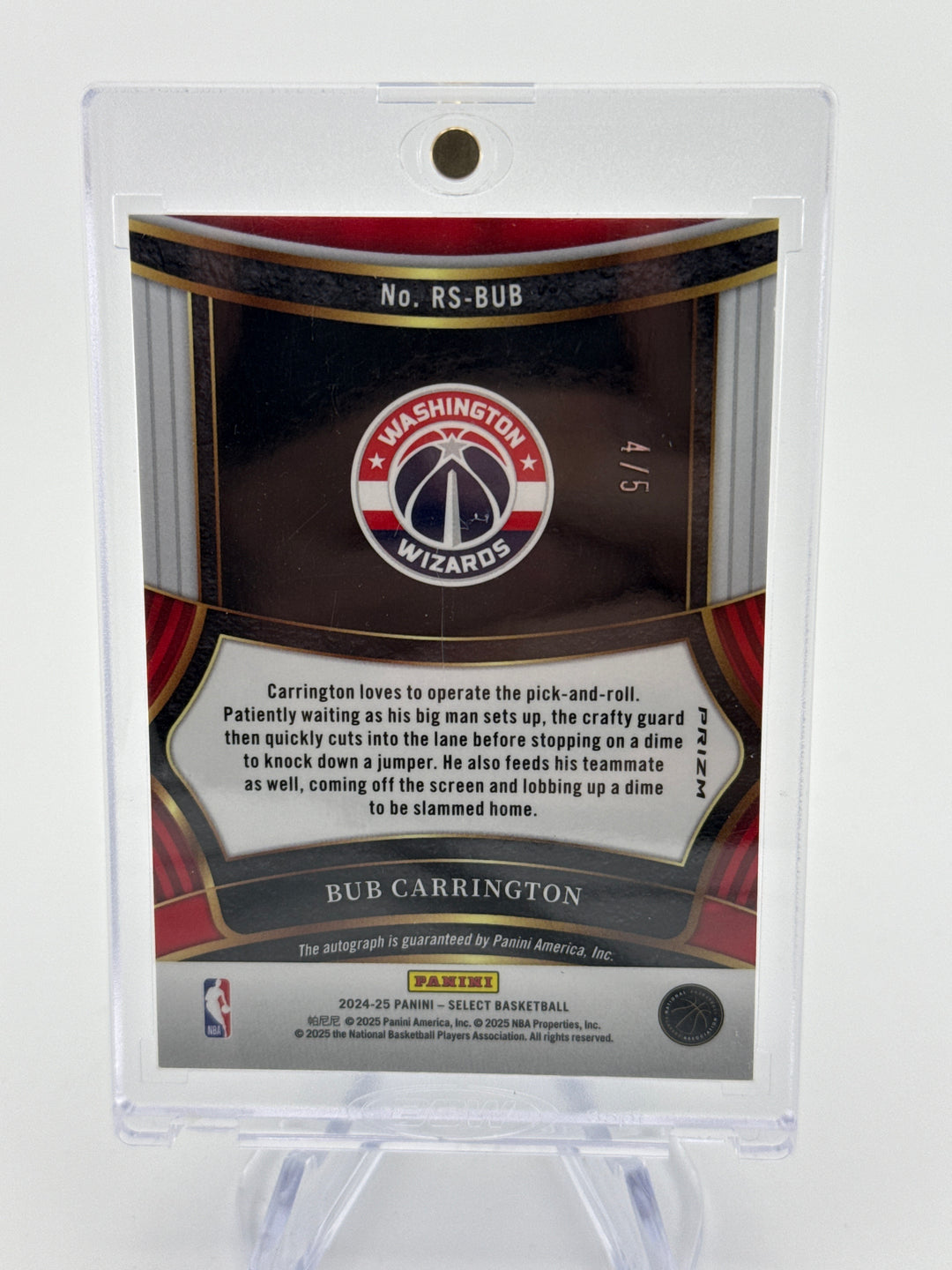 Bub Carrington 2024-2025 Panini Select Green Rookie Auto, 4/5