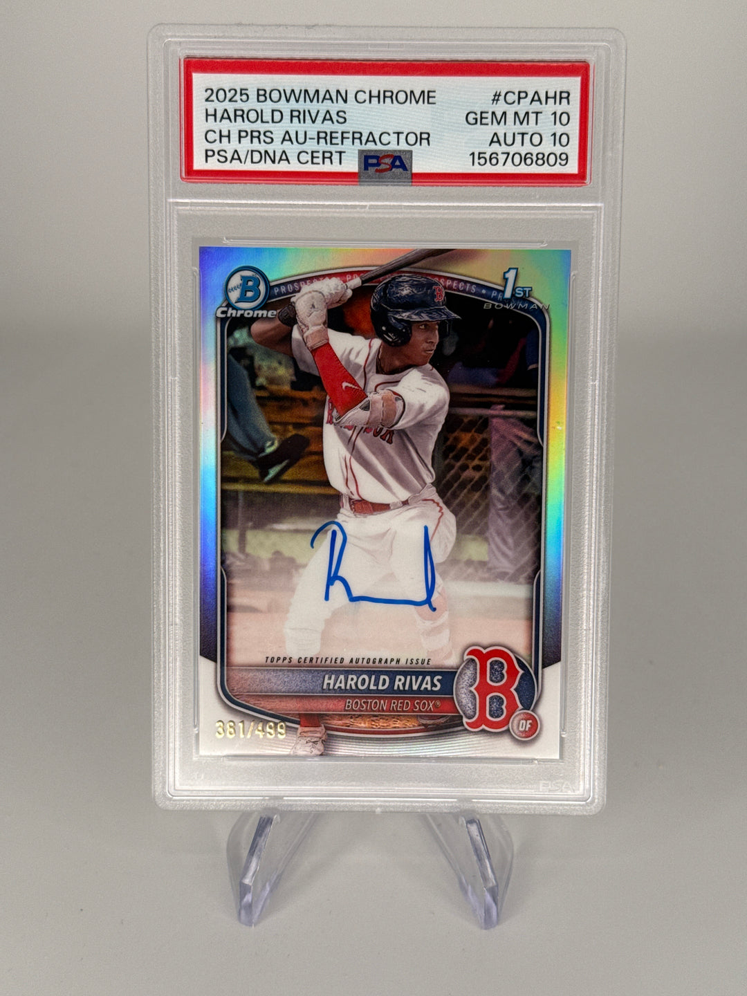Harold Rivas 2025 Bowman Chrome 1st Refractor Auto, 381/499, PSA 10 Gem Mint, PSA 10 Auto