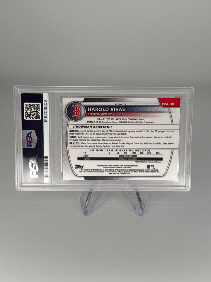 Harold Rivas 2025 Bowman Chrome 1st Refractor Auto, 381/499, PSA 10 Gem Mint, PSA 10 Auto