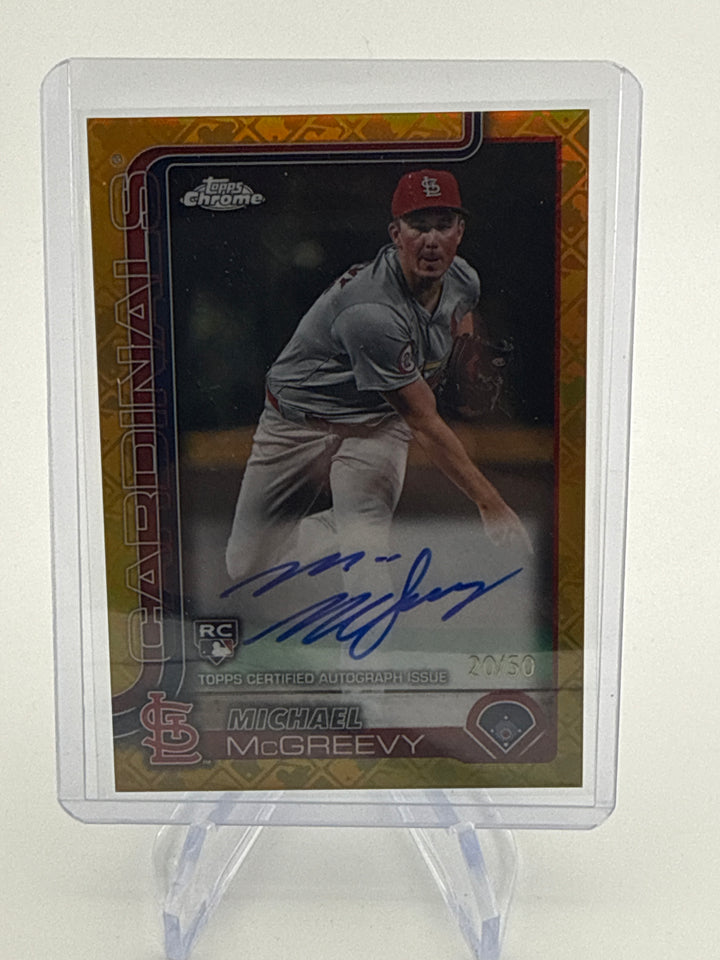 Michael McGreevy 2025 Topps Chrome Logofractor Gold Refractor Rookie Auto, 20/50