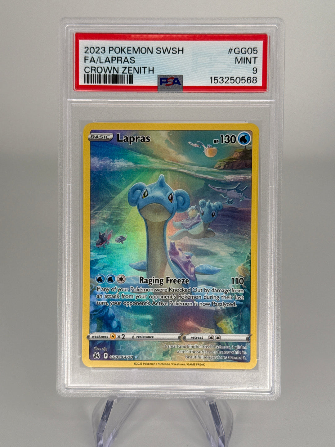 Pokemon TCG 2023 Lapras Crown Zenith Galarian Gallery, GG05/GG70, PSA 9 Mint