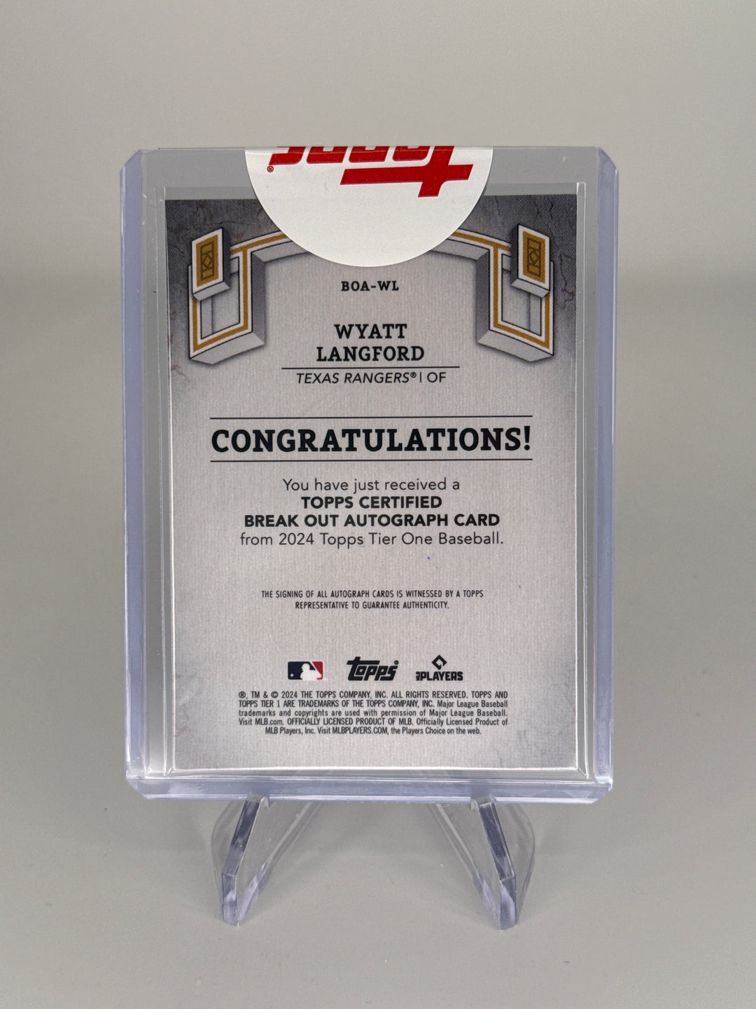 Wyatt Langford 2024 Topps Tier One Blue Foil Rookie Auto, 57/99