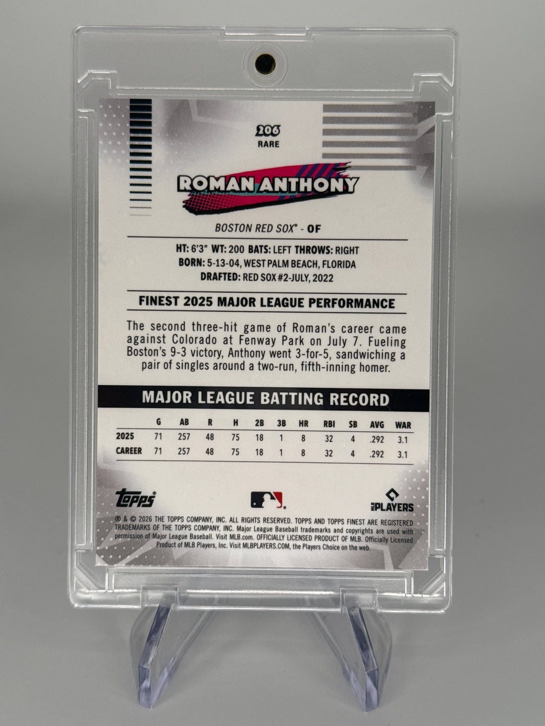 Roman Anthony 2026 Topps Finest Blue Mini Diamond Refractor Rookie, 018/150
