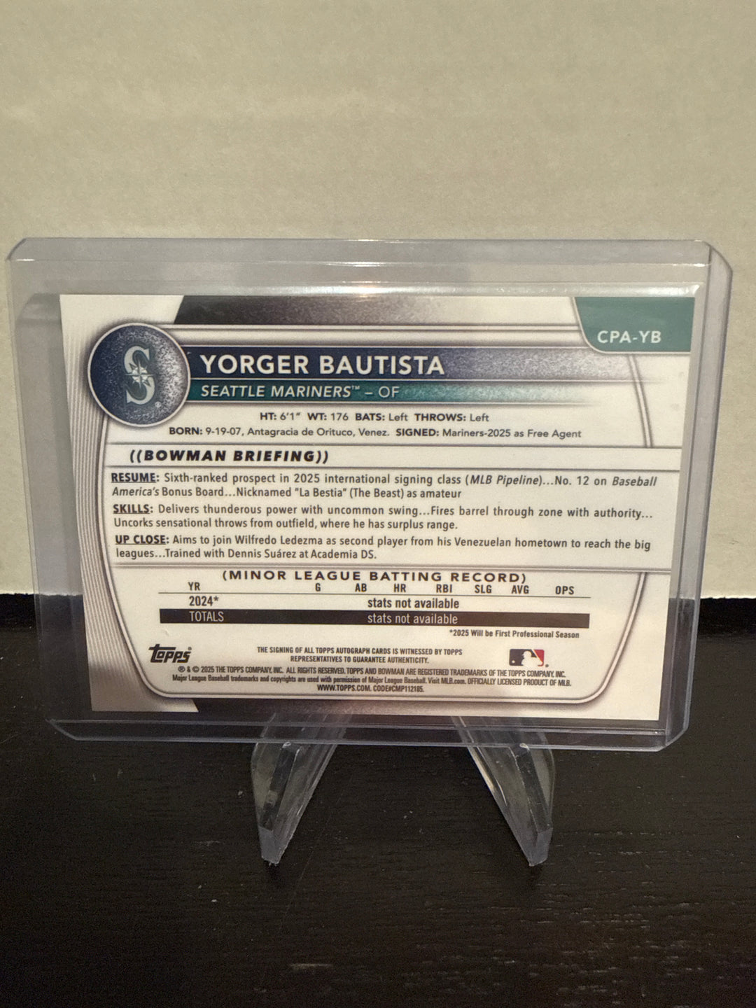 Yorger Bautista 2025 Bowman Chrome 1st Auto Purple Refractor, 017/250