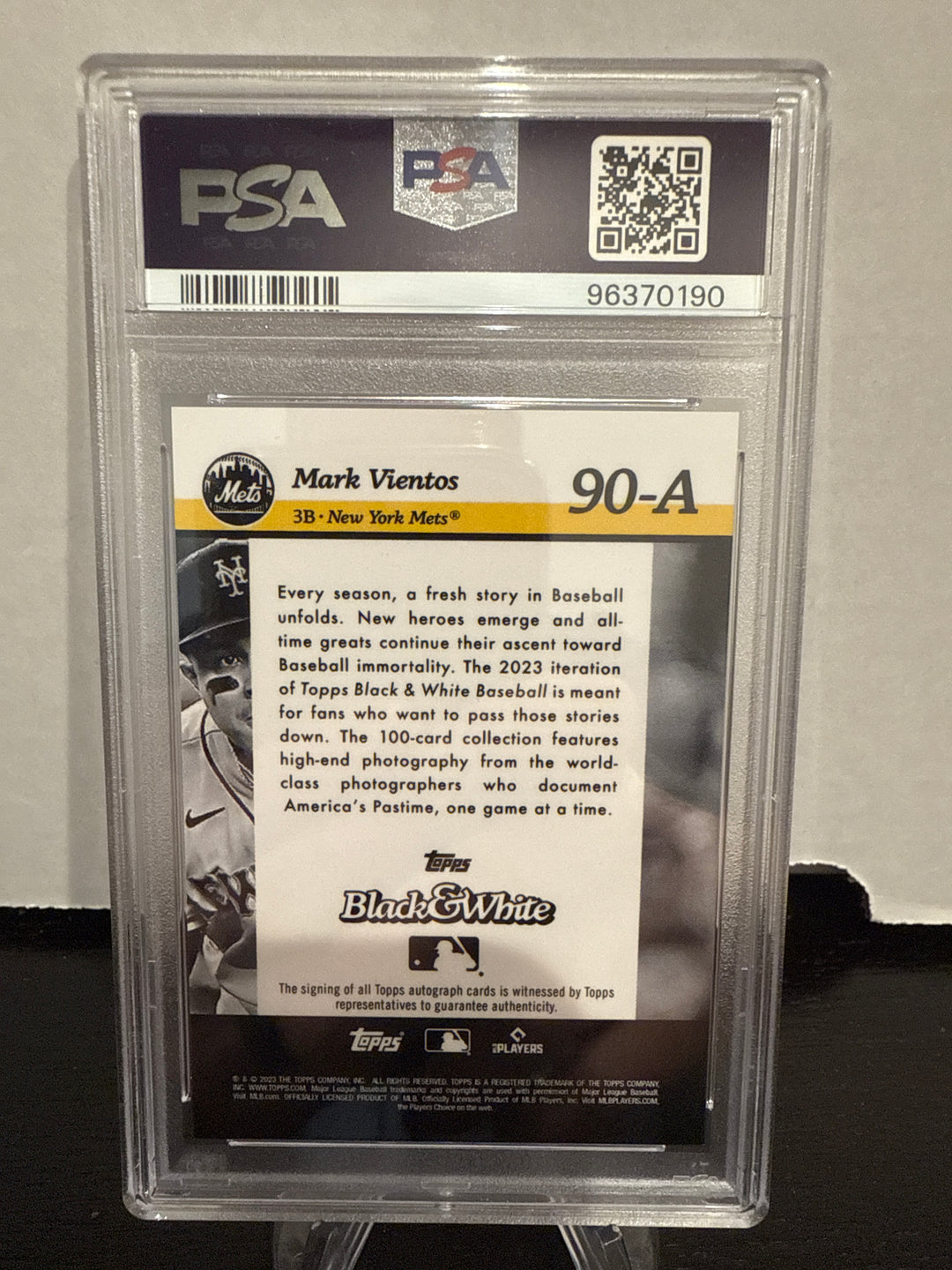 Mark Vientos 2023 Topps Black & White Color Photo Negative Auto, 55/99, PSA 9 Mint
