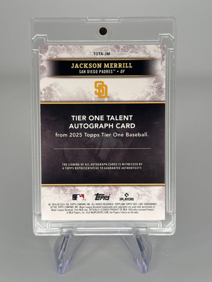 Jackson Merrill 2025 Topps Tier One Blue Foil Auto, 02/25
