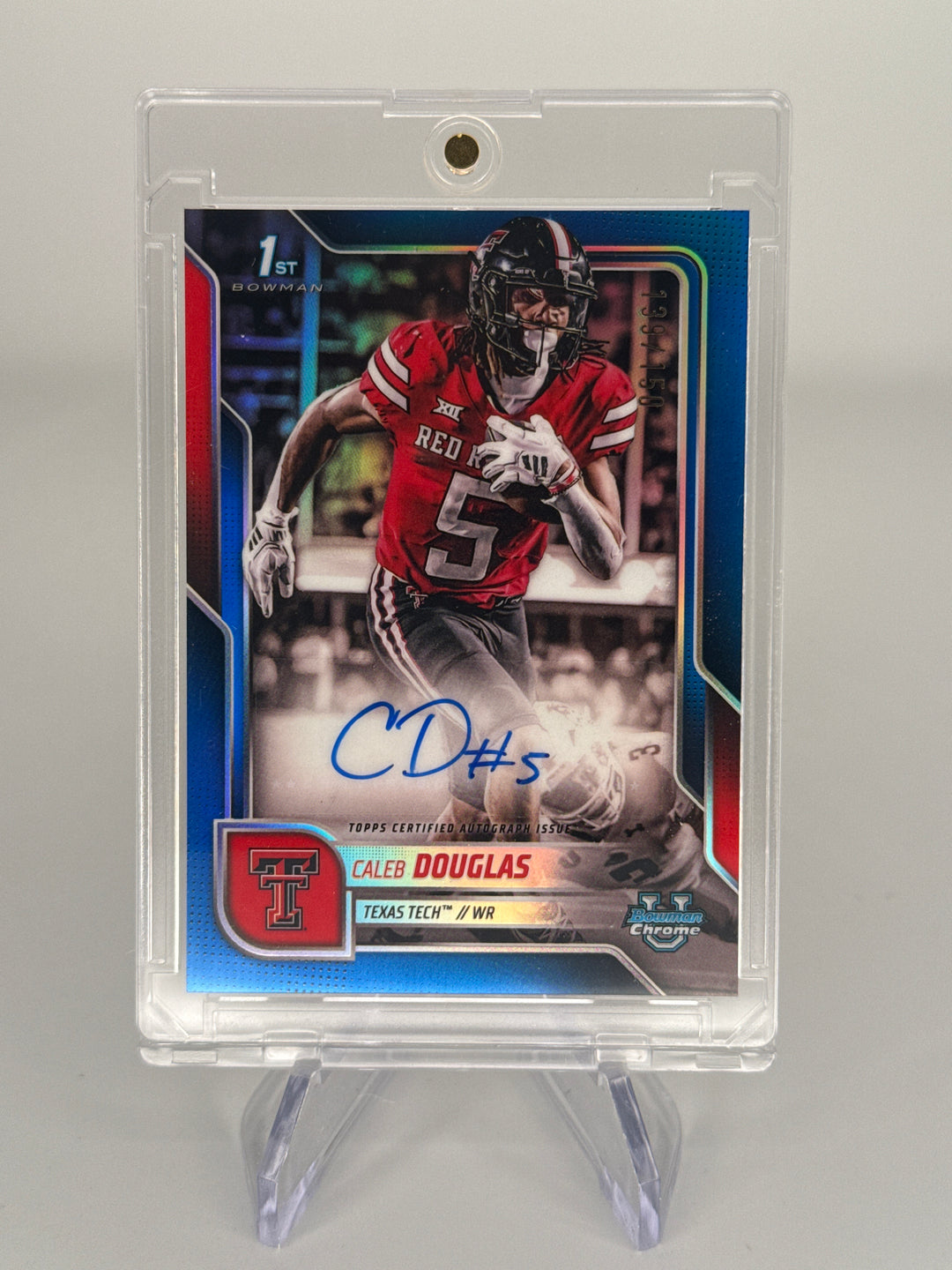 Caleb Douglas 2025 Bowman Chrome University 1st Blue Refractor Auto, 139/150