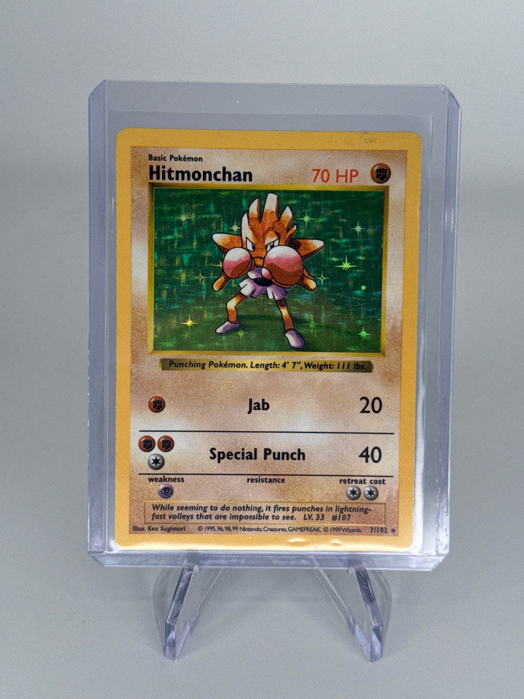 Pokemon TCG 1999 Hitmonchan Base Set Shadowless Holo, 7/102
