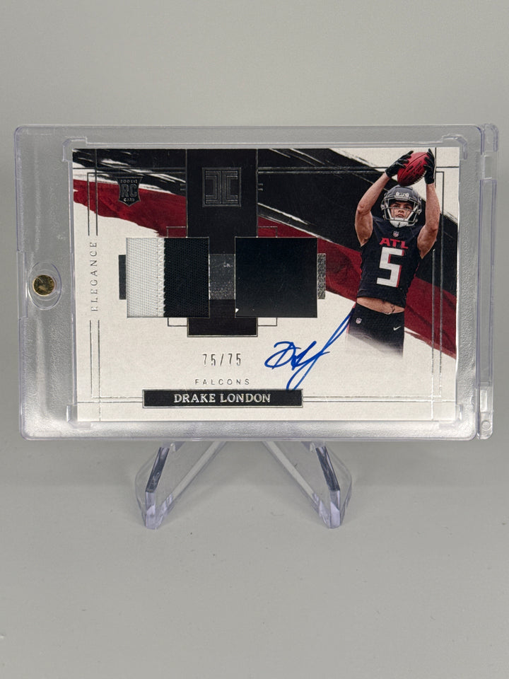 Drake London 2022 Panini Impeccable Elegance Rookie Dual Patch Auto, 75/75