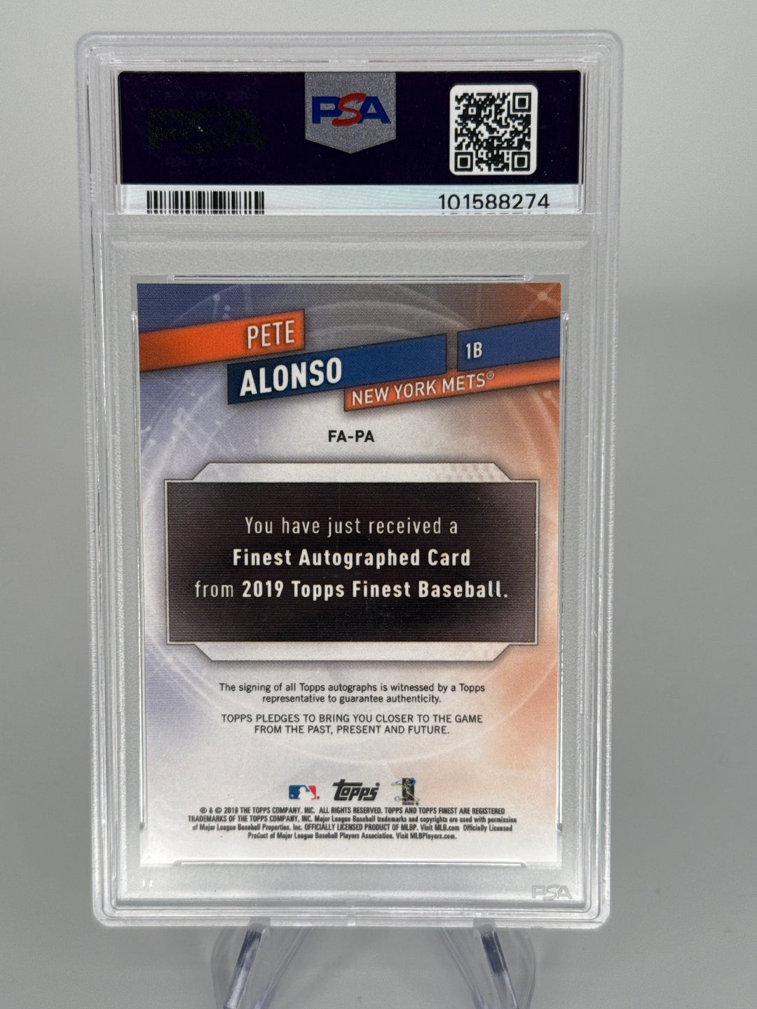Pete Alonso 2019 Topps Finest Green Refractor Rookie Auto, 19/99, PSA 9 Mint, PSA 10 Auto
